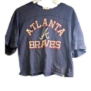 '47 Atlanta Braves Women's Navy Blue Relaxed Fit T-Shirt Embroidered Size L